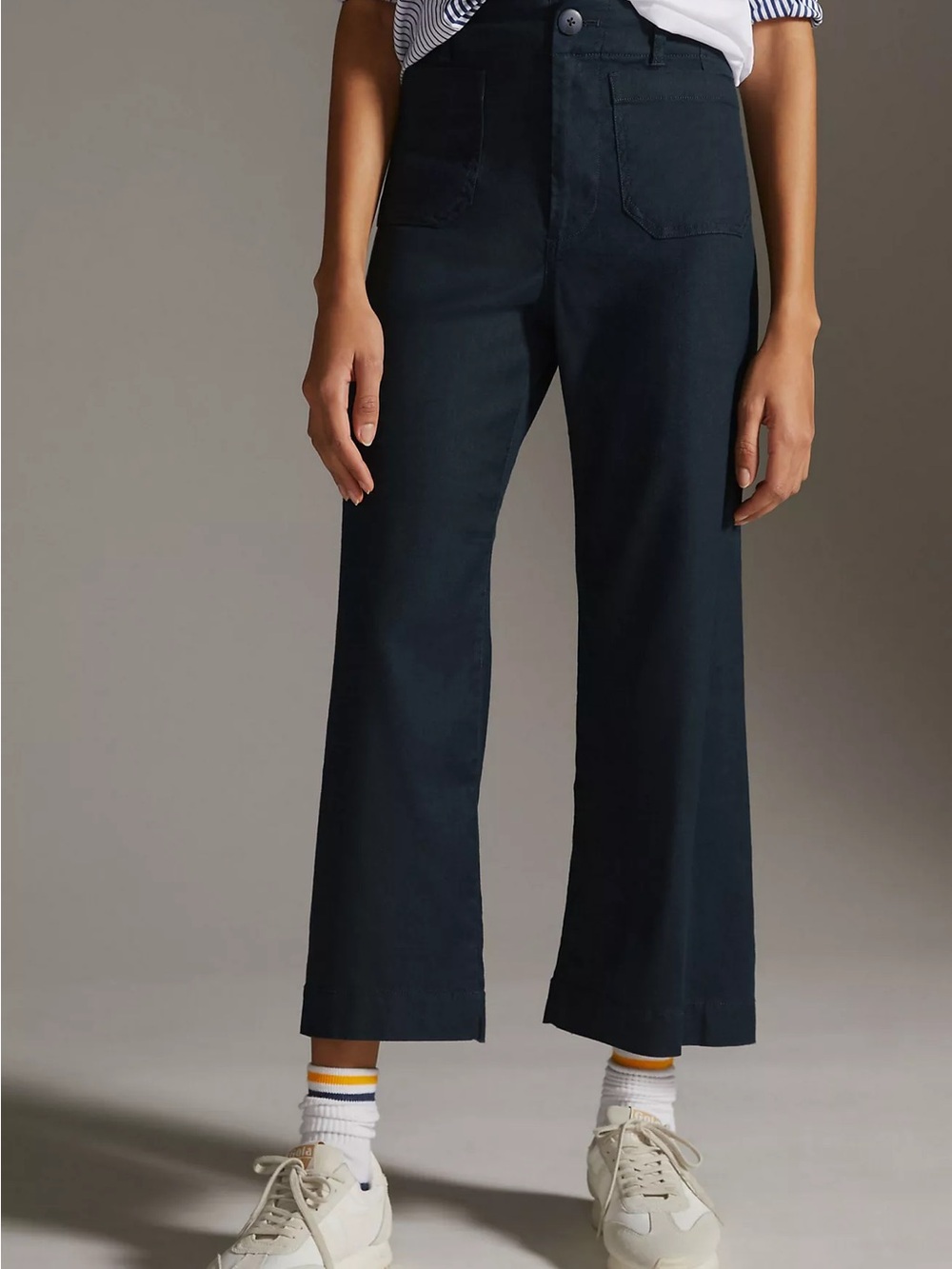 Maeve Anthropologie Colette Navy Cropped Linen Blend Wide Leg Pants Sz 32